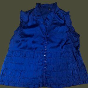 Women's Botton Down Sleeveless Blouse Blue SizeXL